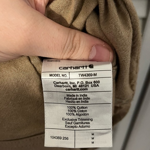 Carhartt Loose Fit Chambray Midweight Short Sleeve Tan Button Up Shirt - Picture 4 of 8